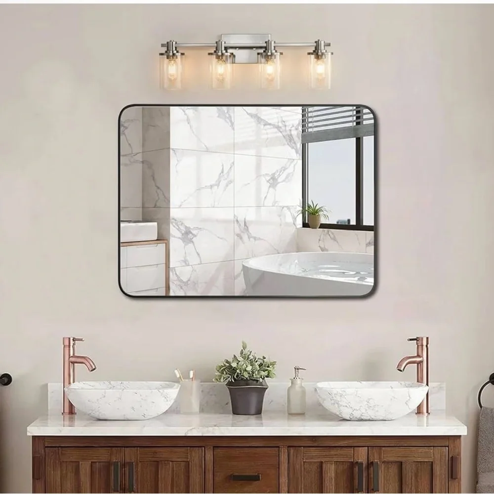 STAMBORD Bathroom Brushed Nickel Vanity 4-Light Fixture with Clear Glass Shades
